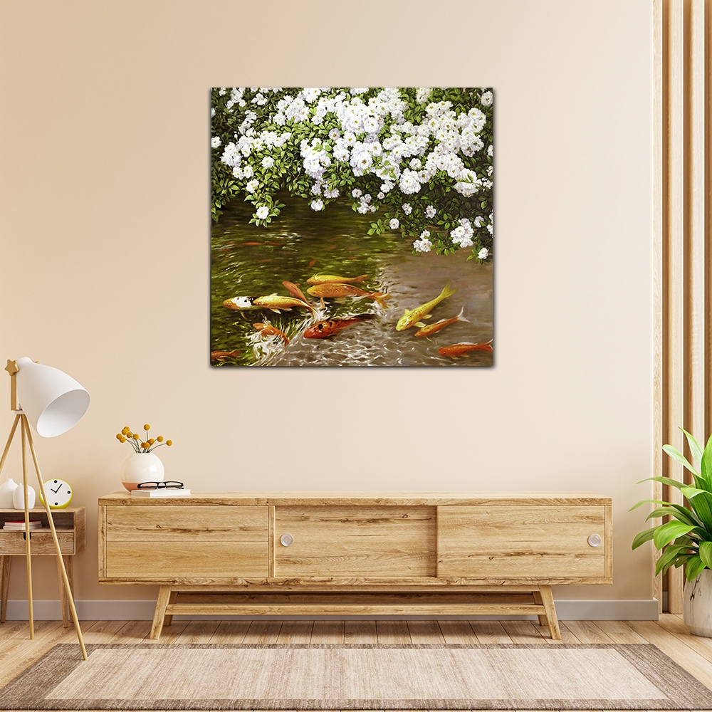 【御畫房】富貴有魚 國家一級畫師手繪油畫80×80cm(VF-170), , large