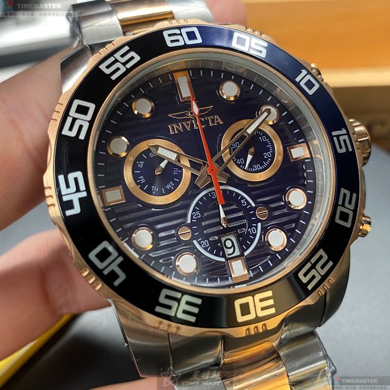 [星晴錶業]INVICTA手錶,52mm,IN00013寶藍色錶面玫瑰金錶殼金銀相間精鋼錶帶款, , large