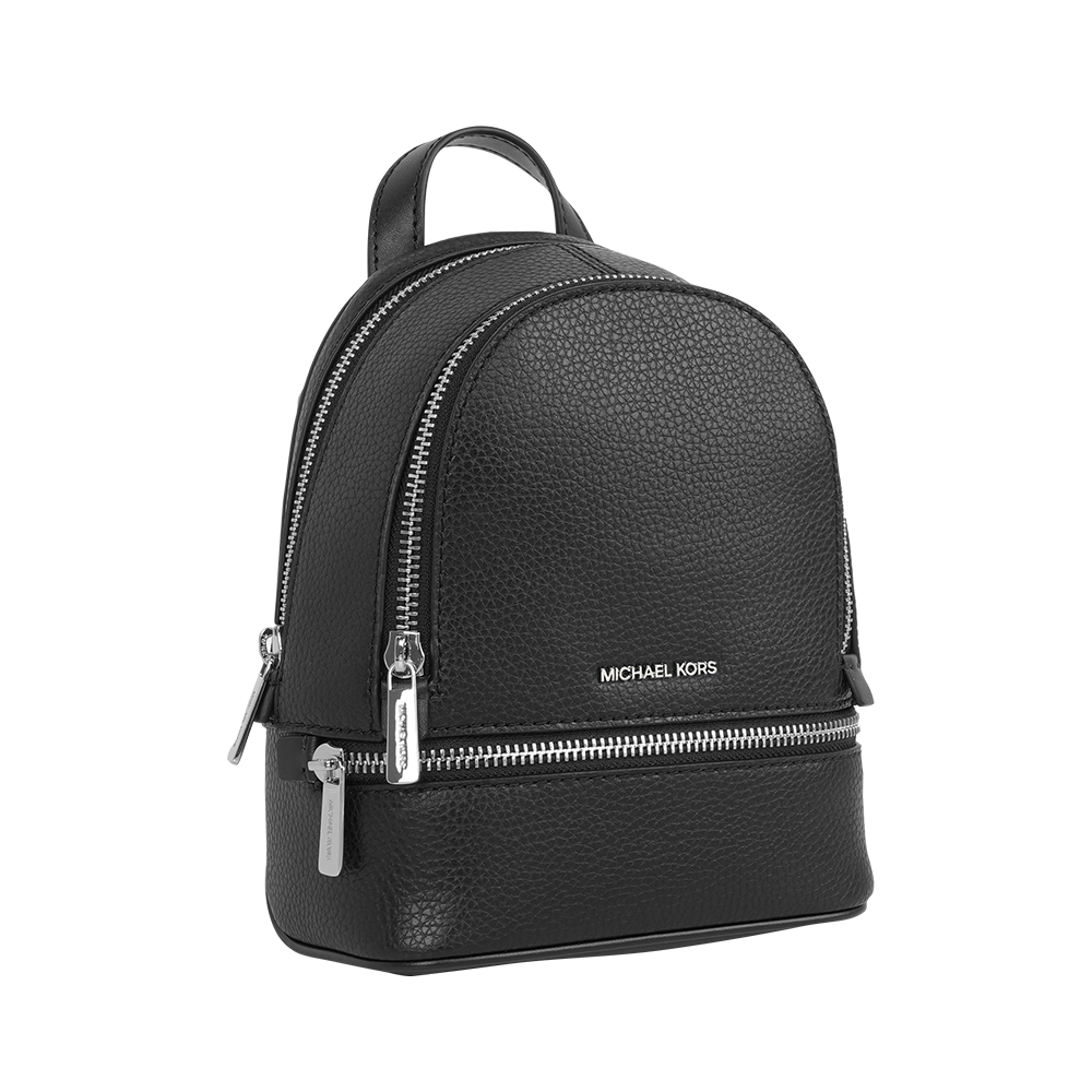 Michael Kors Rhea 銀字粒紋皮革拉鍊迷你後背包(黑色), , large