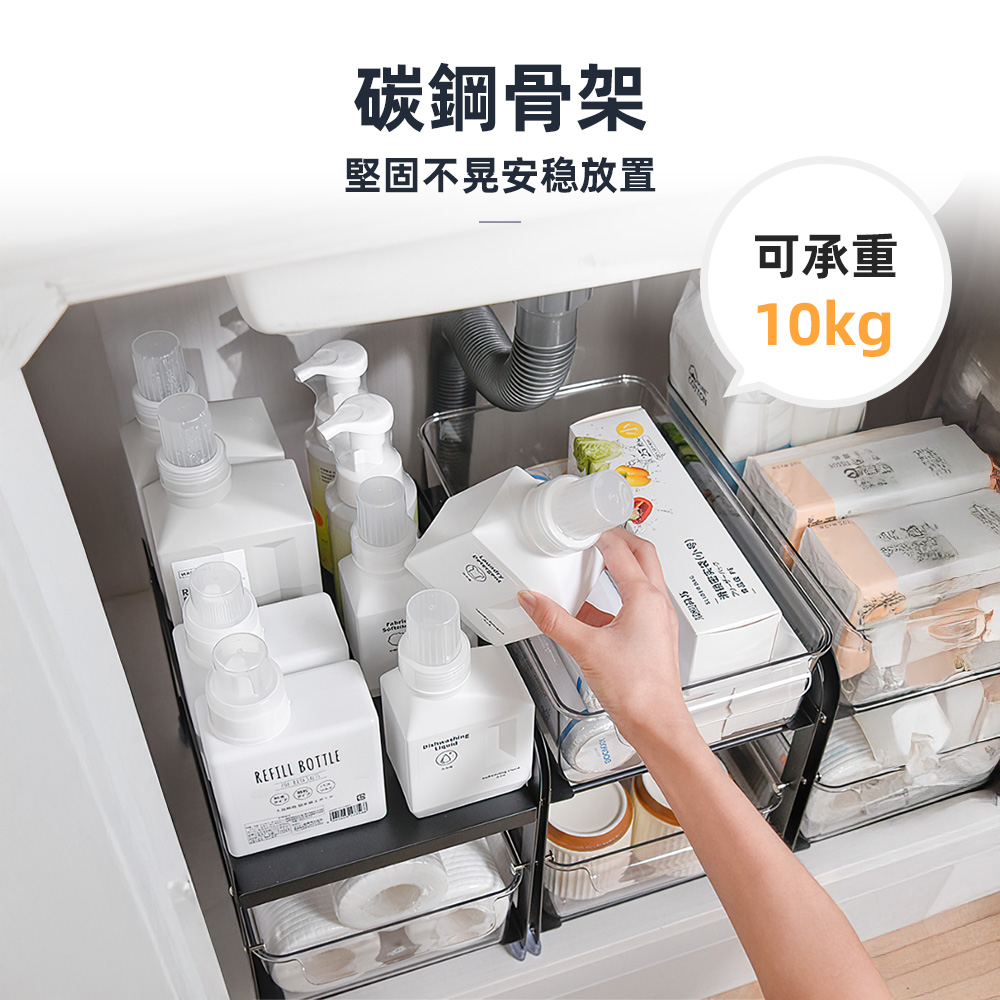 【上手家居】雙層廚房置物架 雙層黑色(廚下置物架/廚房收納/水槽置物架/廚下收納架), , large