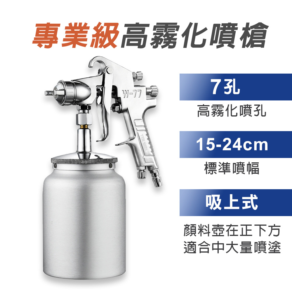 【TOPWAY】吸上式氣動噴漆槍附漆杯1000cc 專業型7孔 強力膠用 孔徑 2.5/3mm W77 W-77S, , large