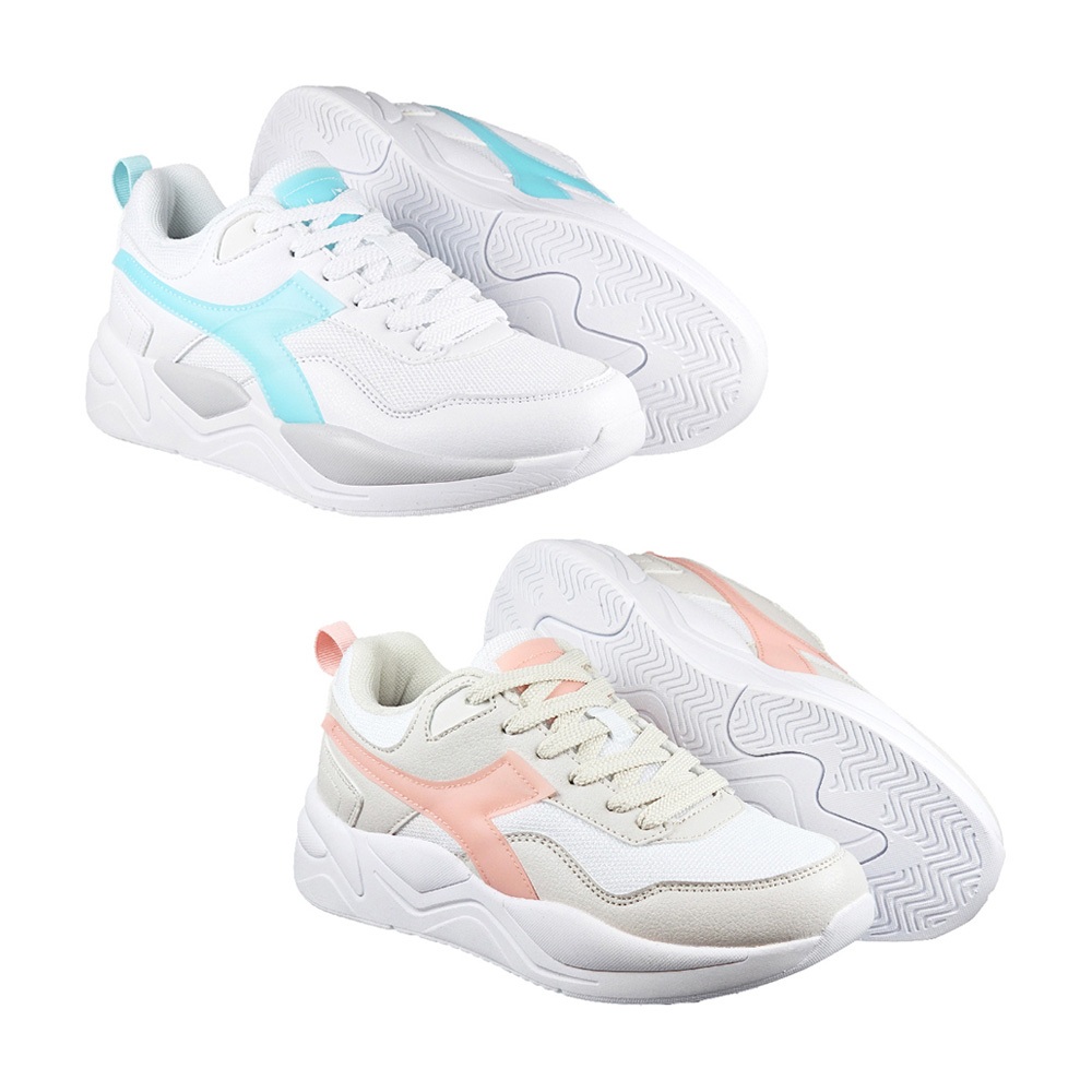 DIADORA迪亞多那 街頭時尚休閒鞋 女運動鞋 女鞋 拼接 寬楦 高腳背 透氣 反光 Q彈 氣墊乳膠鞋墊 白藍 白粉