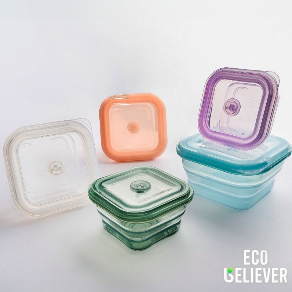JC ECO BELIEVER 4 pcs Collapsible Silicone Food Storage Containers, BPA Free, Microwave, Freezer and Dishwasher Safe, mix colors