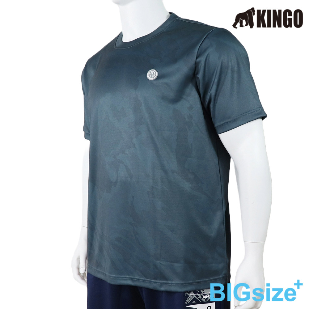 KINGO-大尺碼-男款 排汗T恤-墨綠-513635, , large