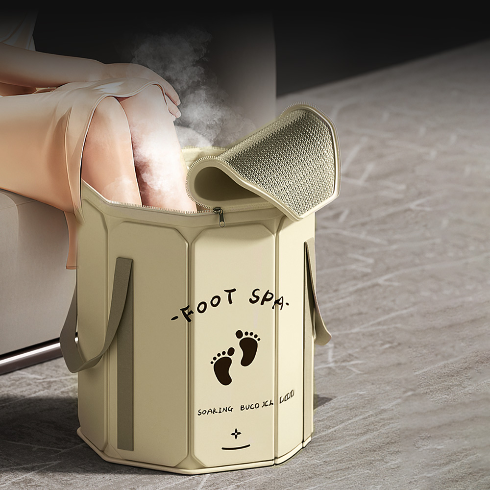【上手家居】泡腳桶 奶油色(泡腳袋/足浴袋/恆溫泡腳桶/折疊泡腳桶/足浴桶), , large