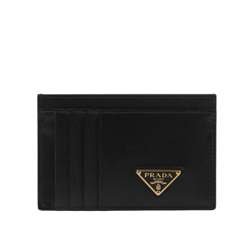 PRADA 三角牌Logo 水波紋皮革9卡式卡片夾/名片夾/黑色, , large