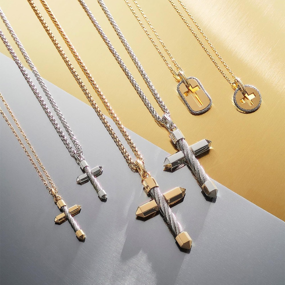 CHARRIOL 夏利豪 CELTIC 十字架鋼索項鍊-小 08-101-1282-2, , large