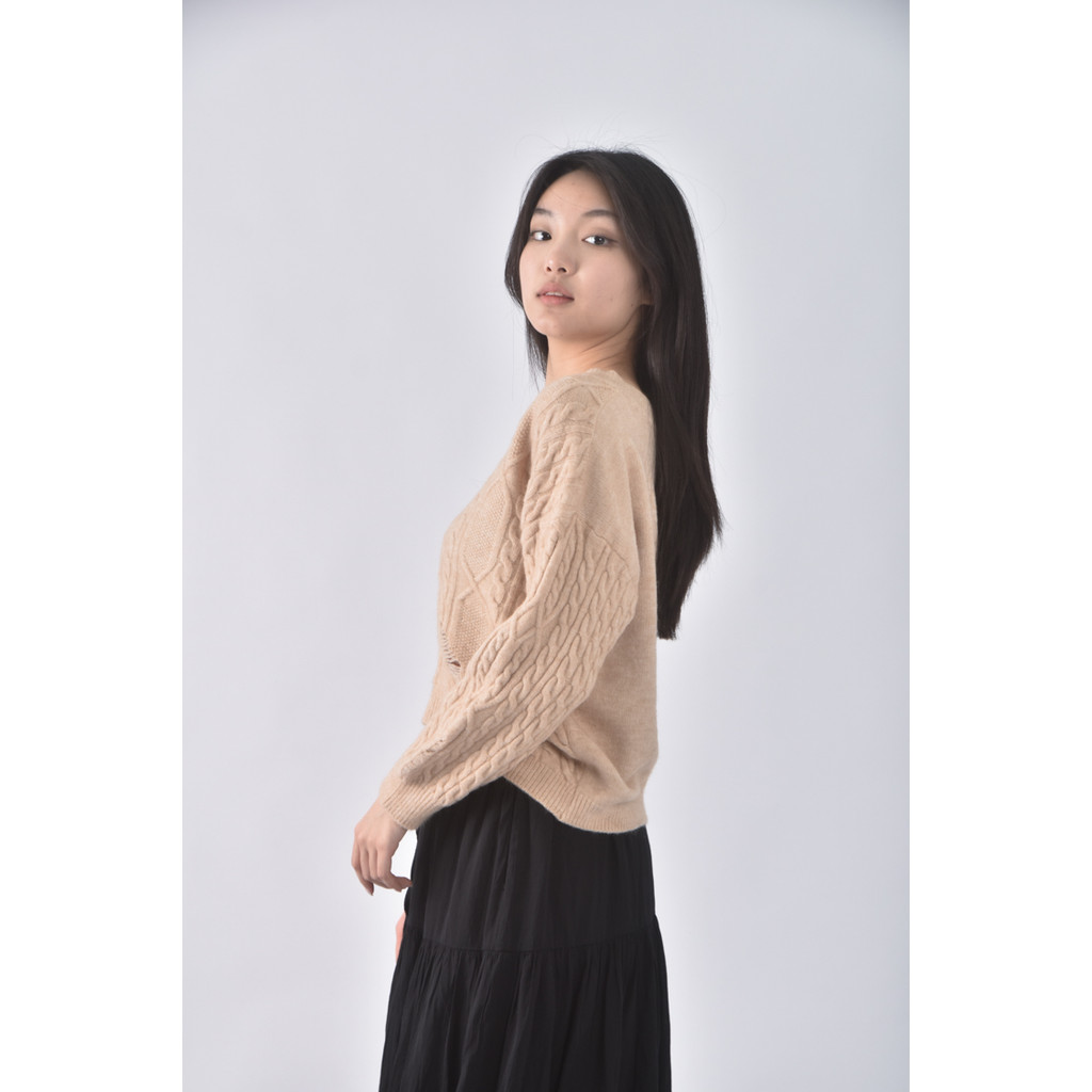 (XL) 質感V領杏色長袖上衣二手衣, , large