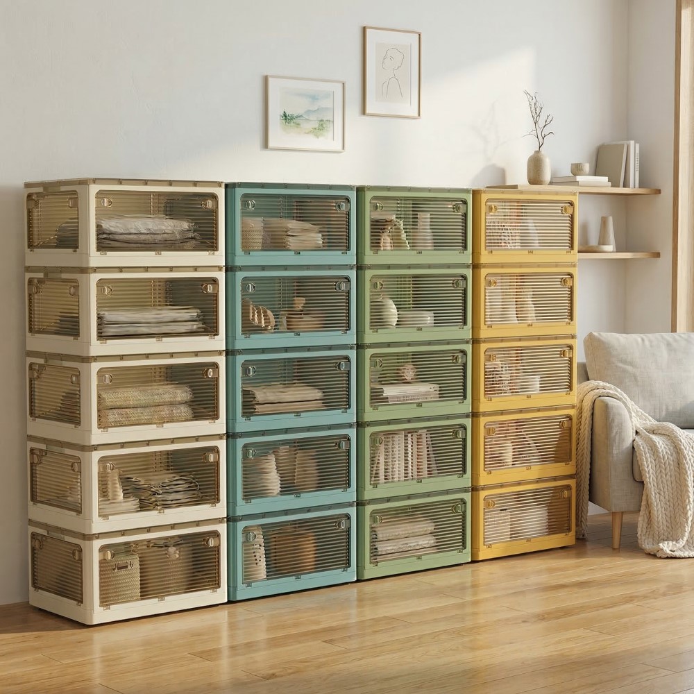 【AOTTO】35L升級加厚款五開門可疊加折疊收納箱-黃色5入(AL-245Y), , large