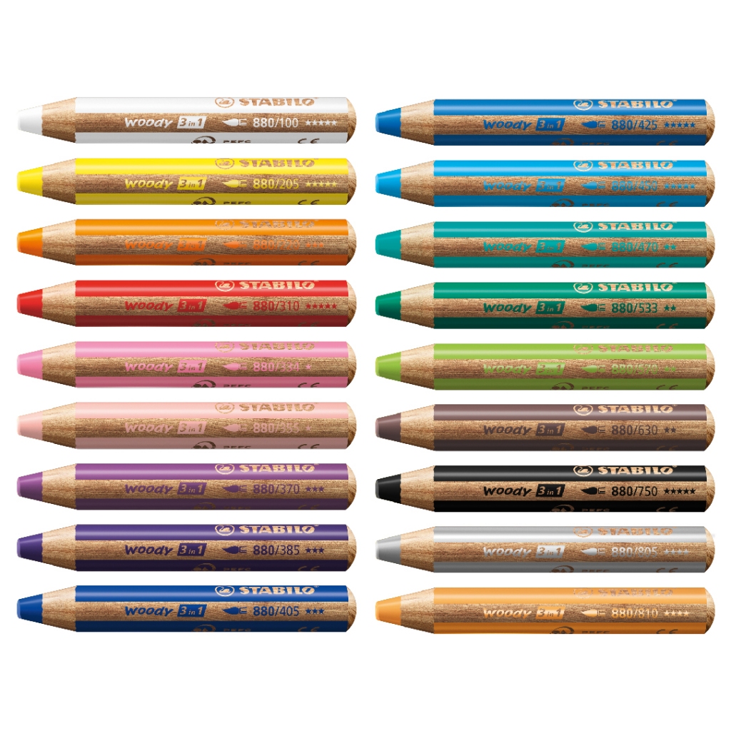 【德國天鵝STABILO】 woody 3 in 1 伍迪樂3合1可水洗水彩粉蠟筆10色(ST880/10-2), , large