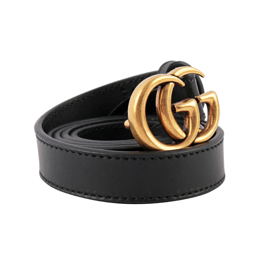 GUCCI 小雙G霧金logo牛皮2CM寬皮帶75cm/黑色, , large
