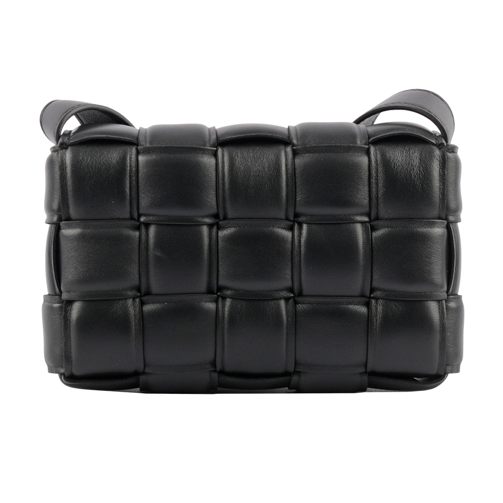 BOTTEGA VENETA 小羊皮Padded Cassette枕頭編織包/小款/黑色/金釦, , large
