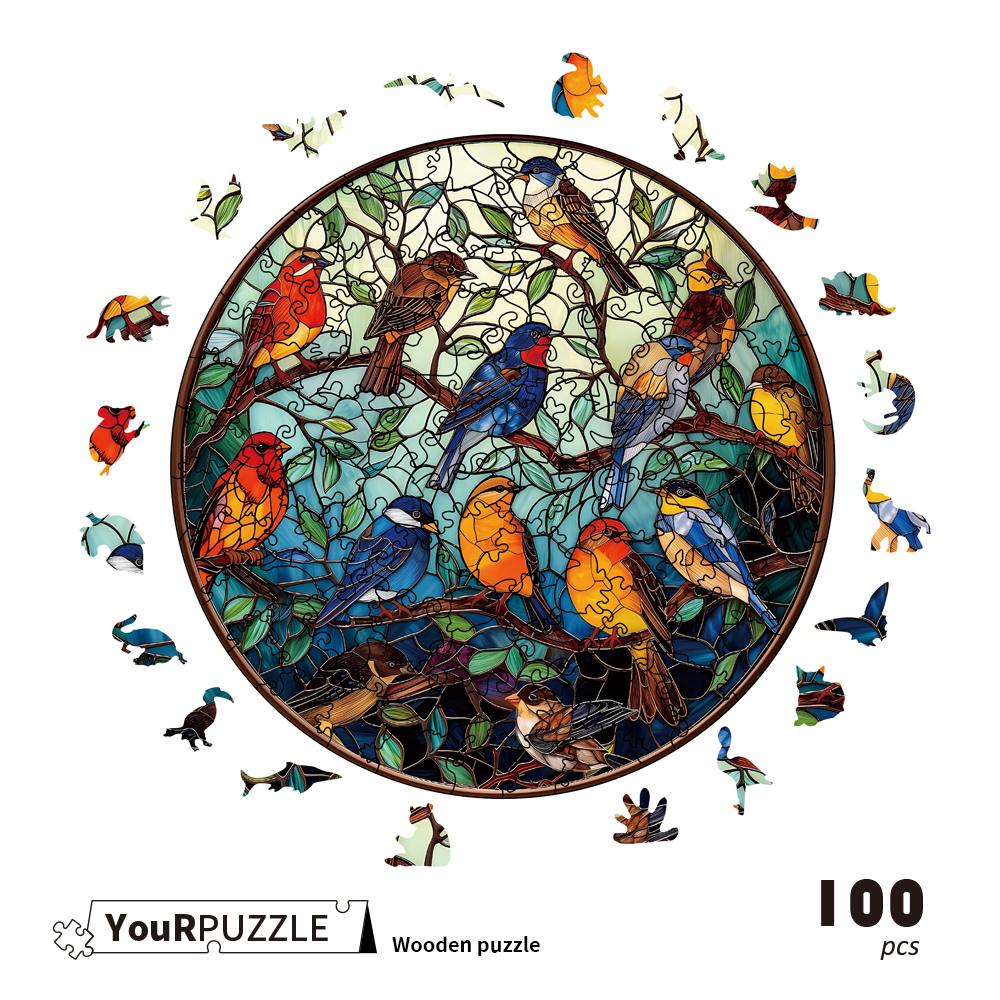 [積木共和國] 【YouRPUZZLE】喜雀歡歌(檢驗合格 不規則木製拼圖 AI繪製), , large