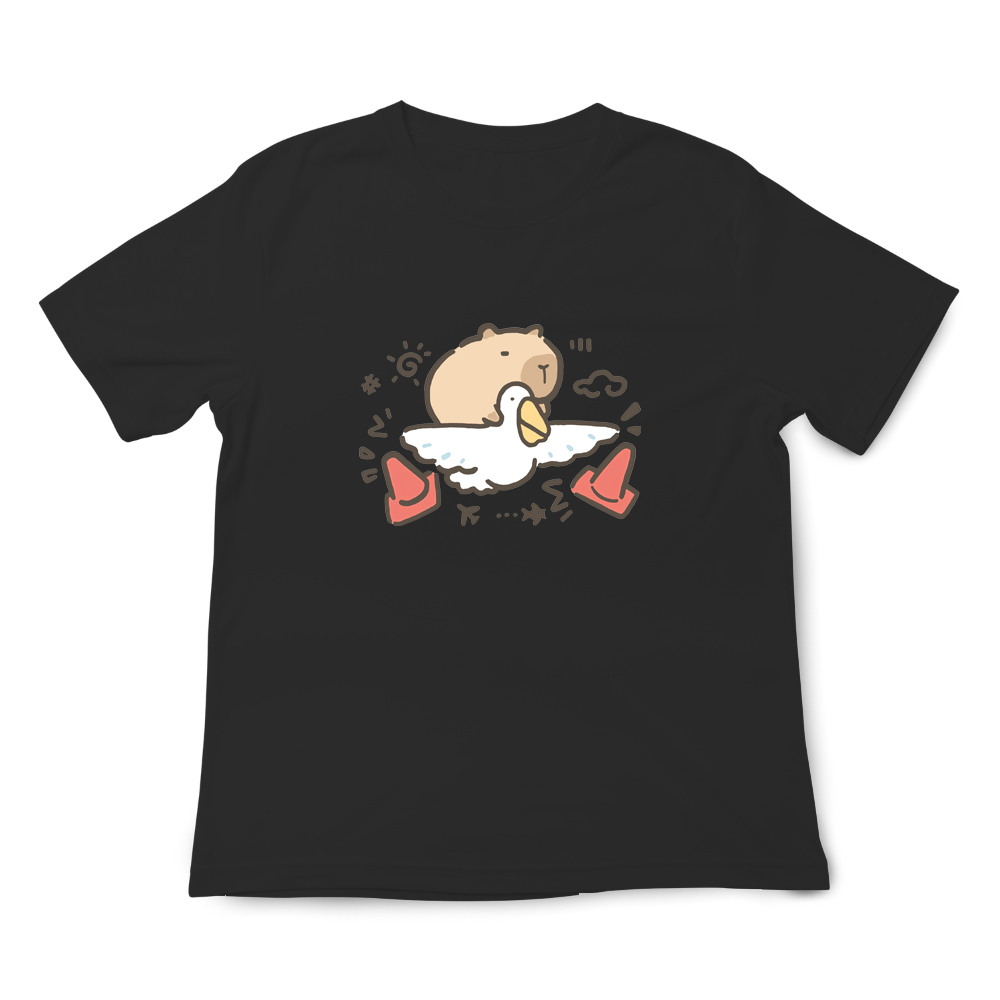 JZ TEE 卡皮巴拉-水豚與鵜鶘 印花短袖T恤, , large