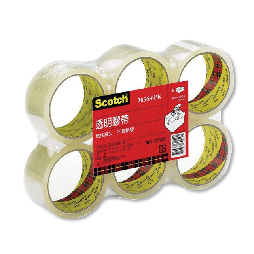 3M Scotch 封箱 透明膠帶 48mm x 40y x 144入/ 箱 3036-6, , large