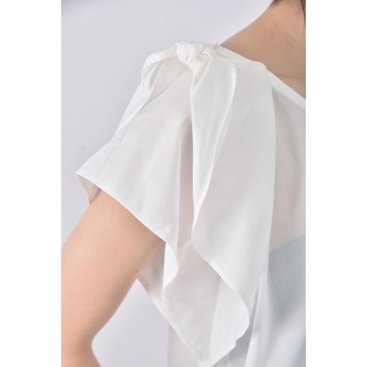 (S) couture brooch質感V領白色短袖上衣二手衣, , large