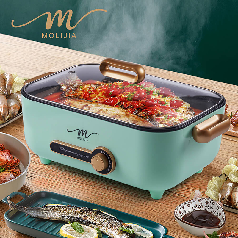 【MOLIJIA】5.3L-M24 Multifunctional Non-stick Electric Cooker with Stainless Steel Steaming Plate - Macaron Green, , large