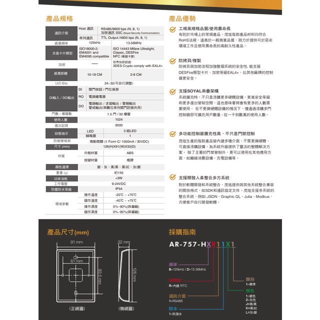 昌運監視器 SOYAL AR-757-H E2 EM 125K 灰色 按鍵型多功能控制器 門禁讀卡機, , large