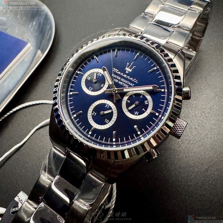 [星晴錶業]MASERATI手錶,44mm,R8853100022寶藍色錶面銀錶殼銀色精鋼錶帶款, , large