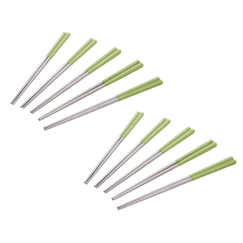 【Buffalo牛頭牌】加長版不鏽鋼複合筷六角23cm10雙(酪梨綠/304不鏽鋼/環保筷/食品級/公筷/料理筷/筷子), , large