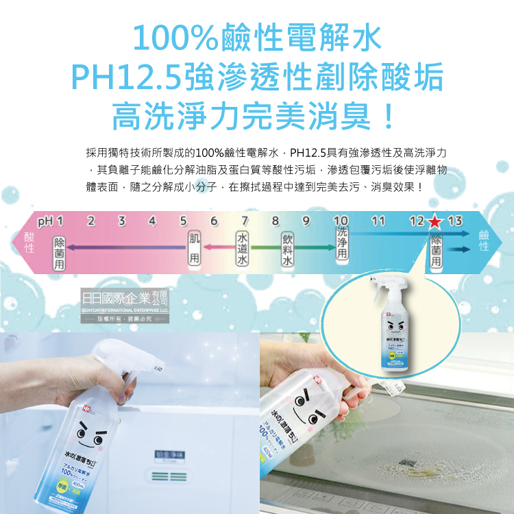[日日好物]日本LEC激落君-萬用去污消臭100%鹼性電解水噴霧清潔劑400ml/瓶(居家室內汽車寵物用品高洗淨力快速除臭), , large