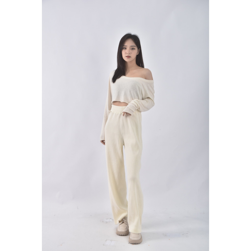 (F) approach韓牌高腰絨布白色長褲二手衣