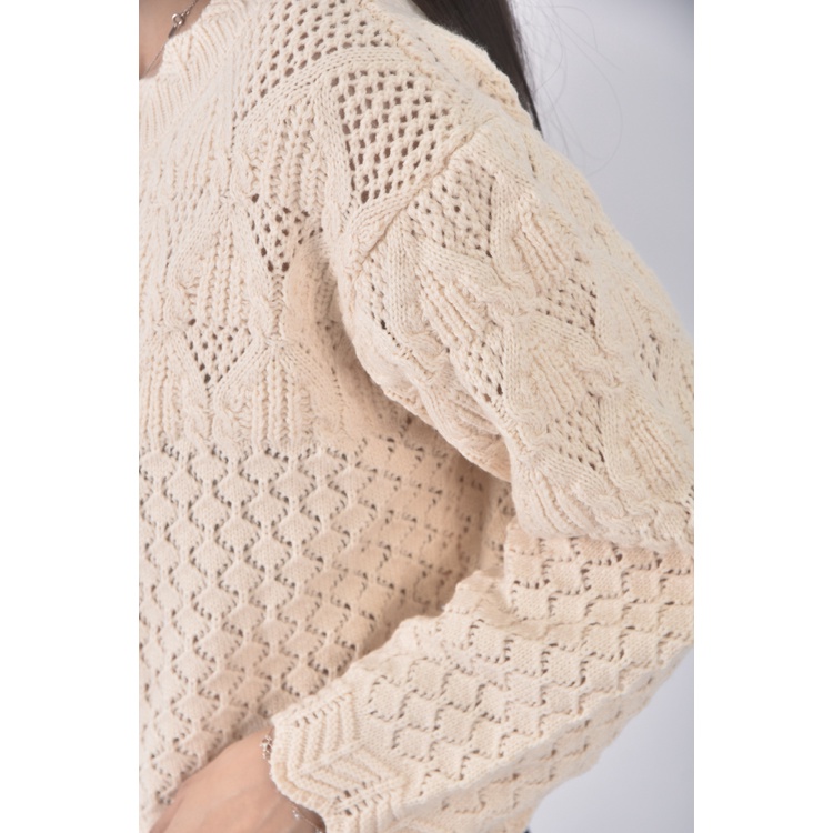 (M) 質感花邊領口杏色長袖上衣二手衣, , large