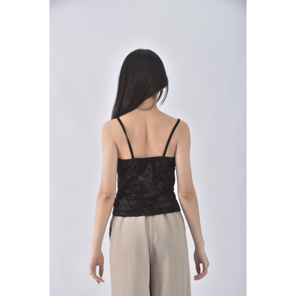 (S) 吊帶棉質無袖圖案黑色上衣二手衣, , large