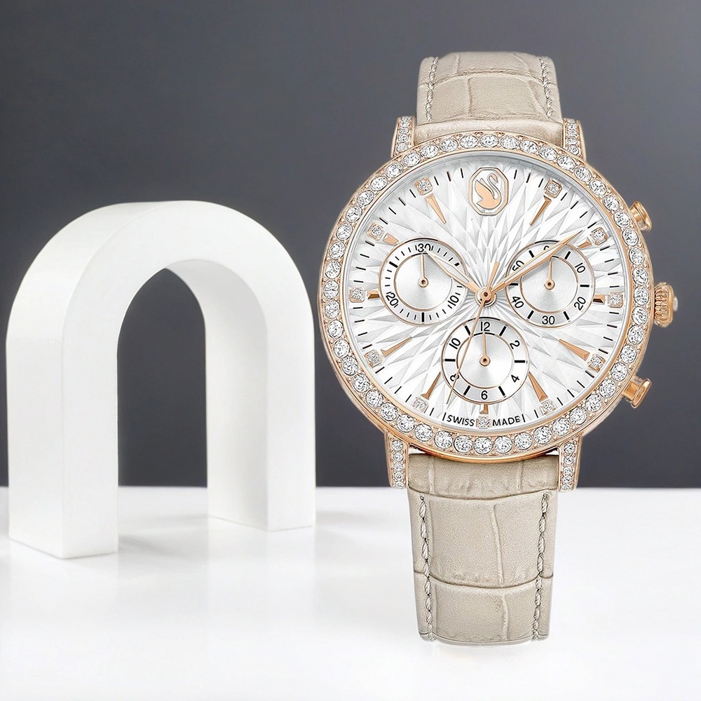 SWAROVSKI 施華洛世奇 Matrix TennisChrono 水晶三眼計時手錶 女錶-36mm 5702849, , large