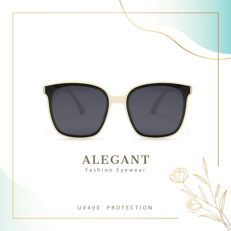 皓月白鑲嵌鈦銀金屬方框TR90偏光墨鏡/UV400太陽眼鏡〔ALEGANT〕, , large