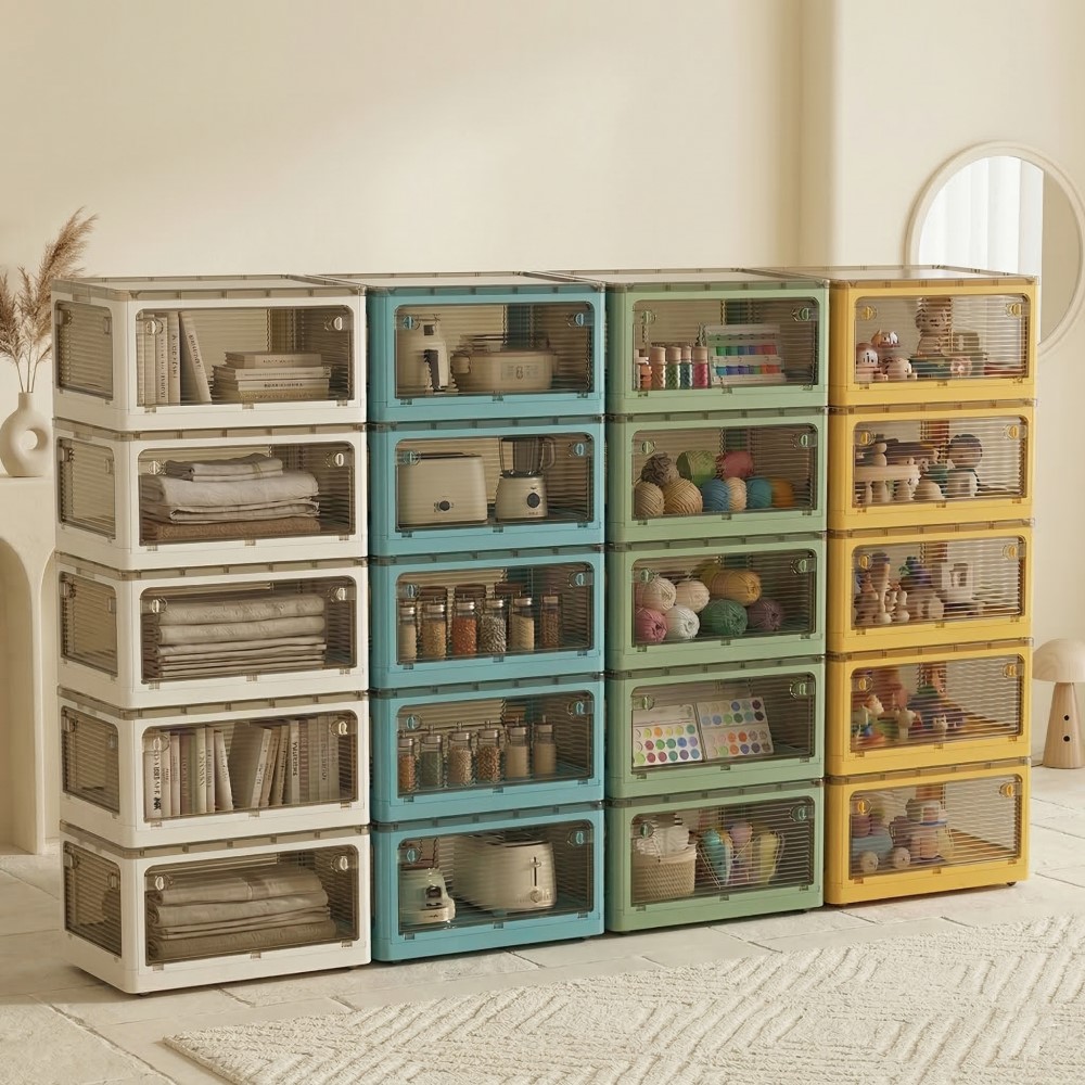 【AOTTO】35L升級加厚款五開門可疊加折疊收納箱-白色5入(AL-245W), , large