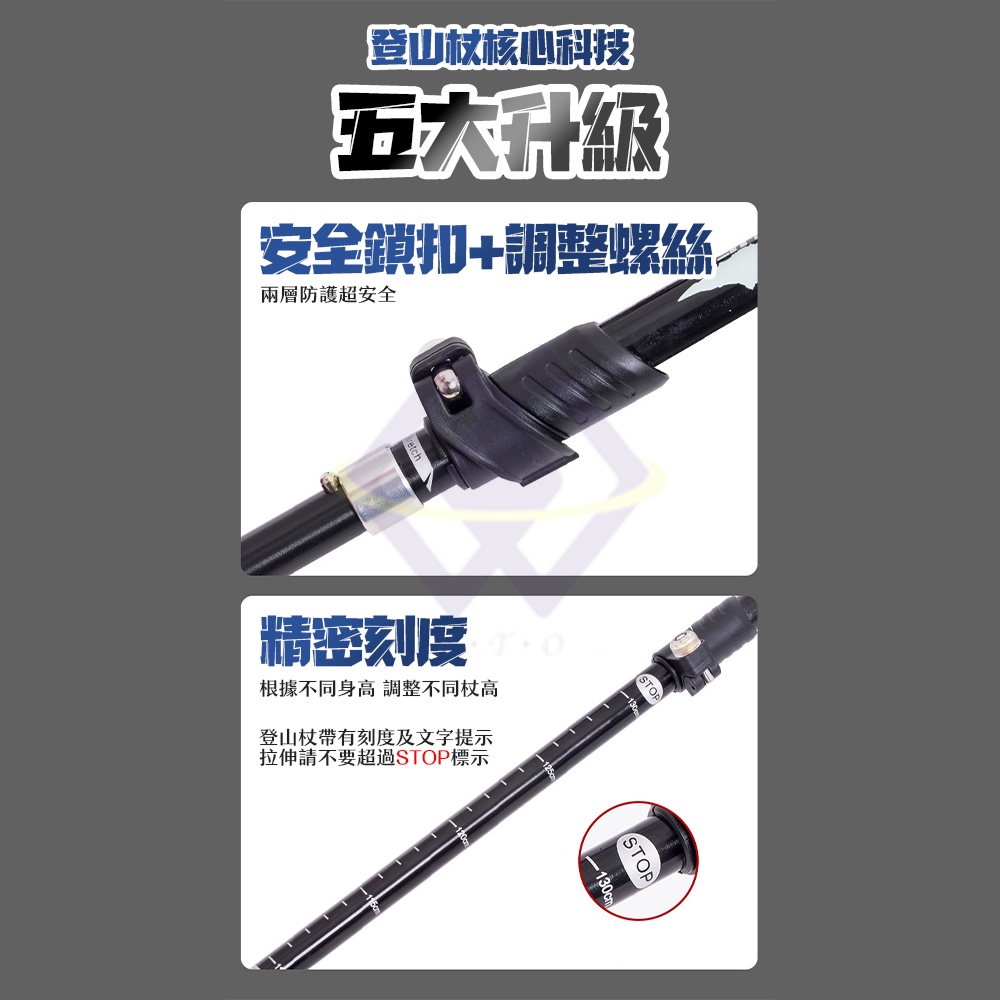 【禾統】7075航空鋁折疊登山杖 / 藍色/黑色 / 單支/兩支 / 附收納袋 (航太鋁合金), , large