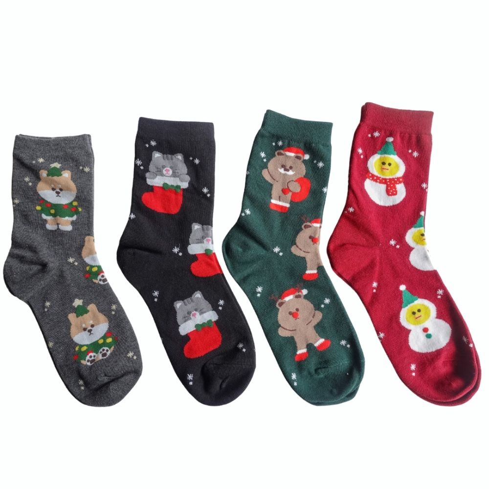 [Kaimei Cotton] MIT Made in Taiwan Lovely Cotton Christmas Socks Christmas Socks Christmas Gifts - Christmas Blessings Five Pairs Set Randomly Excellent, , large