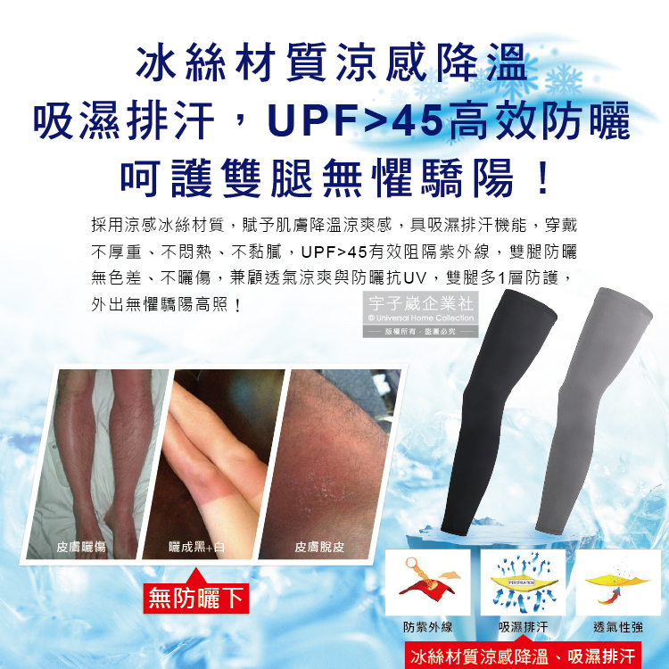 [日日好物]生活良品-防曬抗UV涼感冰絲透氣防滑男女素色腿套1雙/袋-灰色(M)(騎車外送,登山釣魚,環島路跑,運動內搭褲), , large