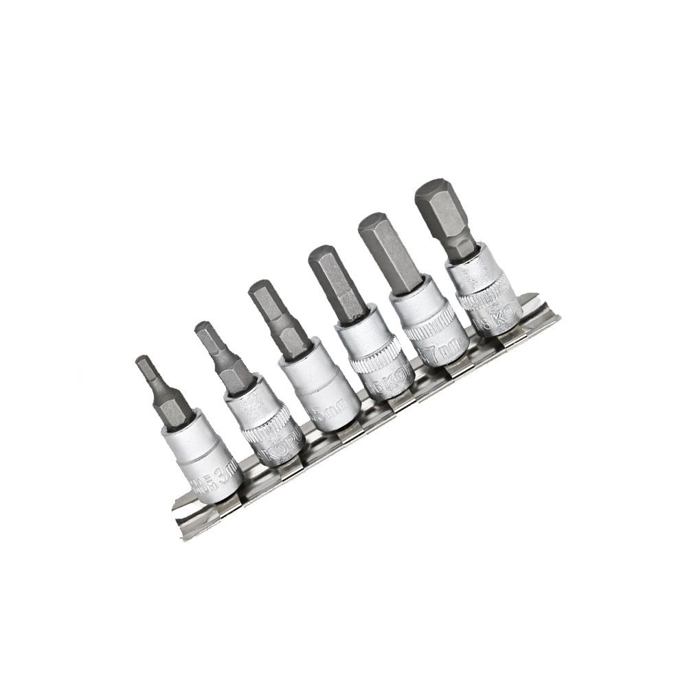 2分6件手動六角凸套筒組 1/4"附收納架 3mm~8mm 台灣製 6角凸 起子頭套筒 公制 內六角 旋具頭, , large