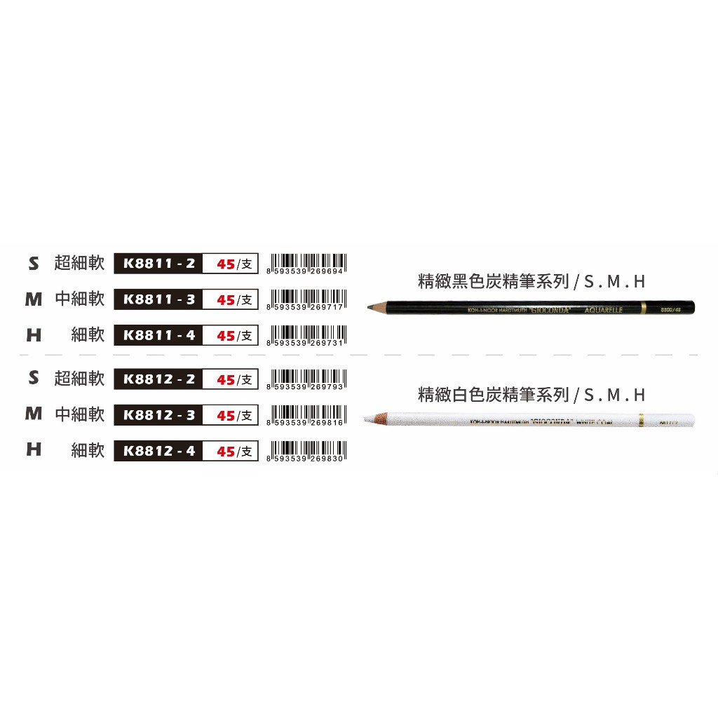 普思AP KOH-I-NOOR精緻黑 / 白炭精筆(多款)白-中細軟(K8812-3), , large