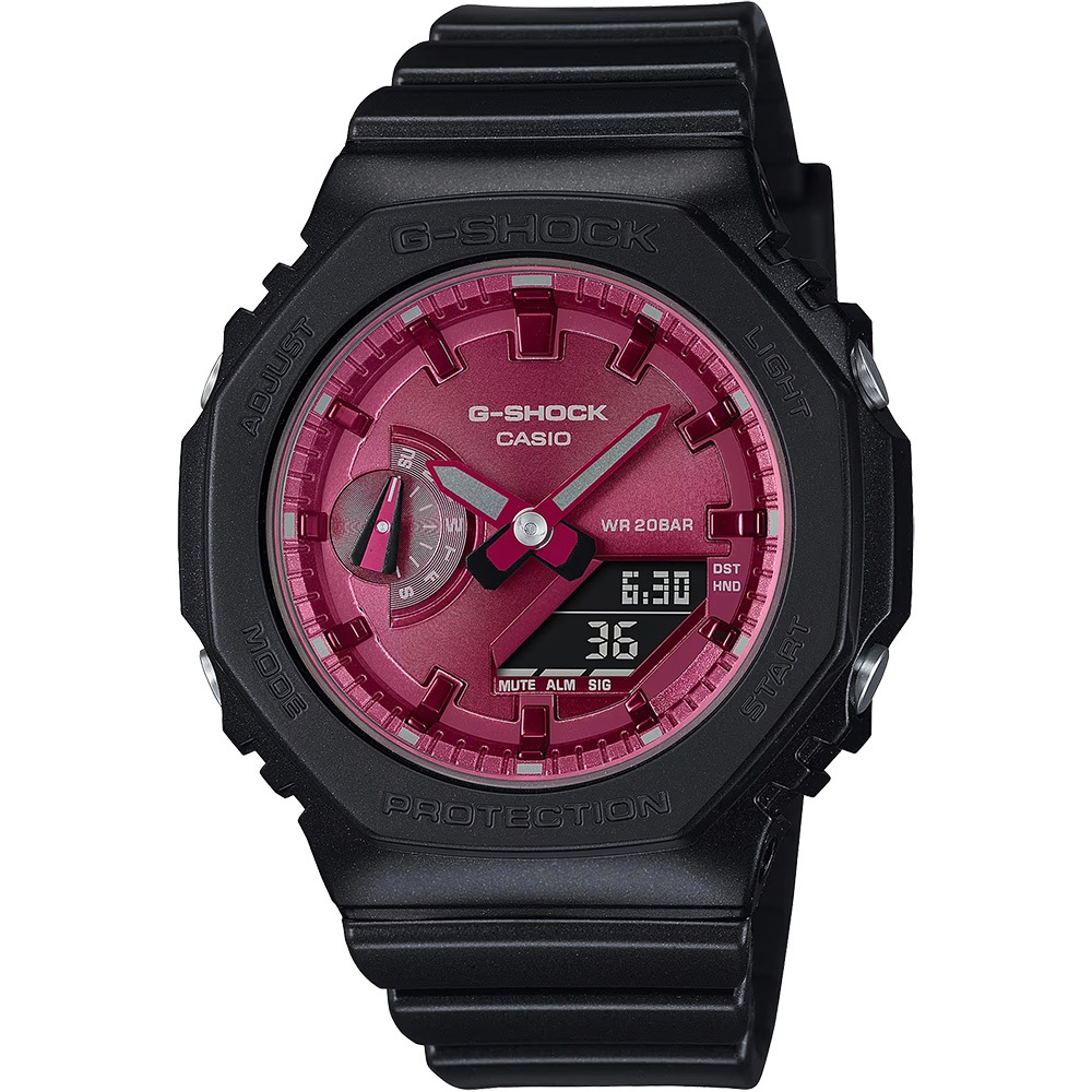 CASIO 卡西歐 G-SHOCK 八角 勃根地酒紅系列 雙顯手錶 GMA-S2100RB-1A, , large