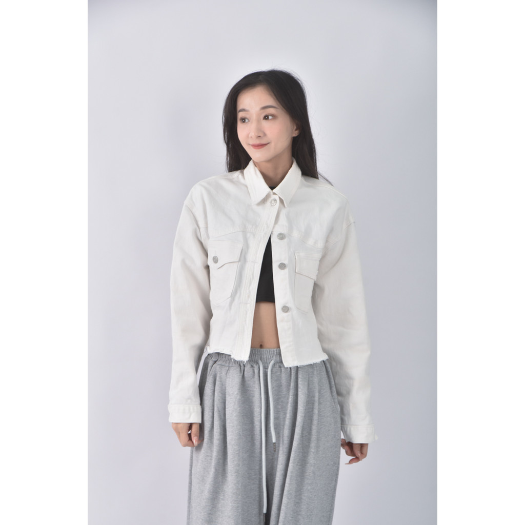 (XL) 【作珩私服】by pink韓牌丹寧牛仔質感素面白色外套二手衣, , large