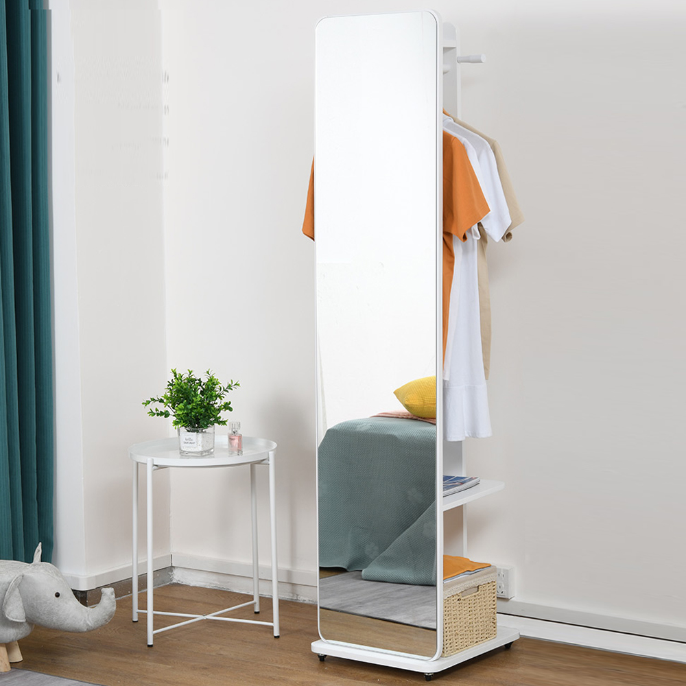 《C&B》思薇安移動式實木衣帽架穿衣鏡-白色, , large