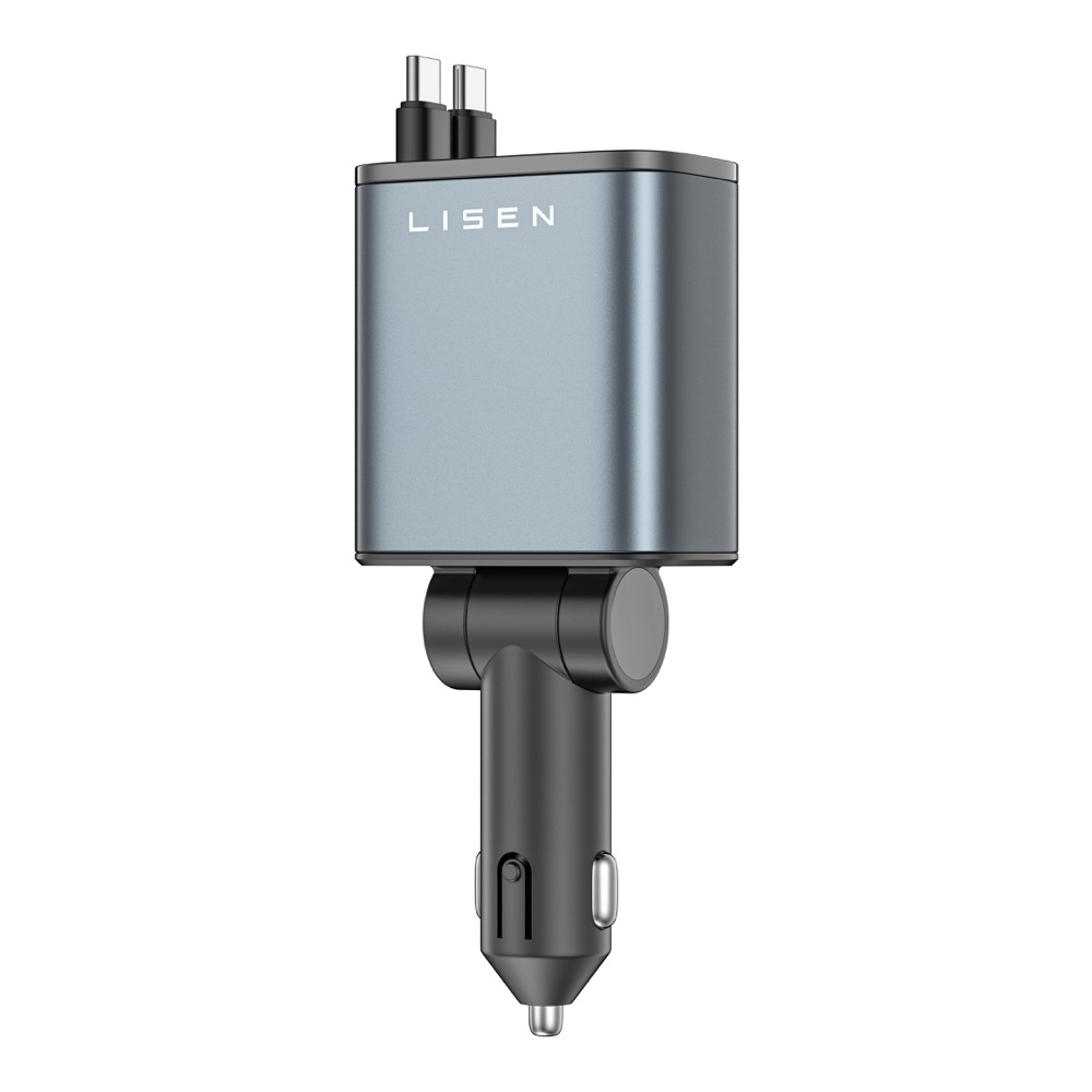 【LISEN】4 in 1 Car Charger with Retractable Cable 42W Tubro Charger, , large