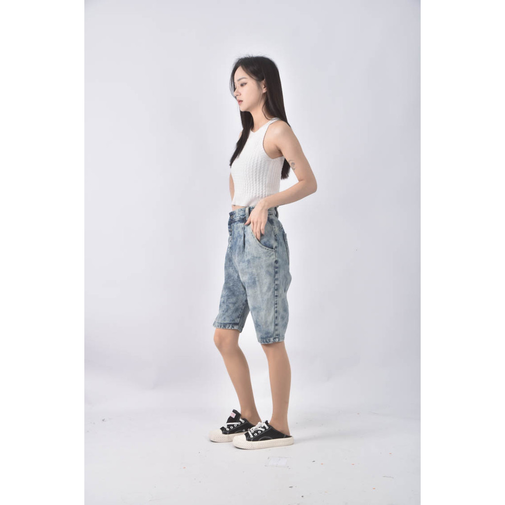 (3XL) jean sen高腰丹寧牛仔七分藍色長褲二手衣, , large