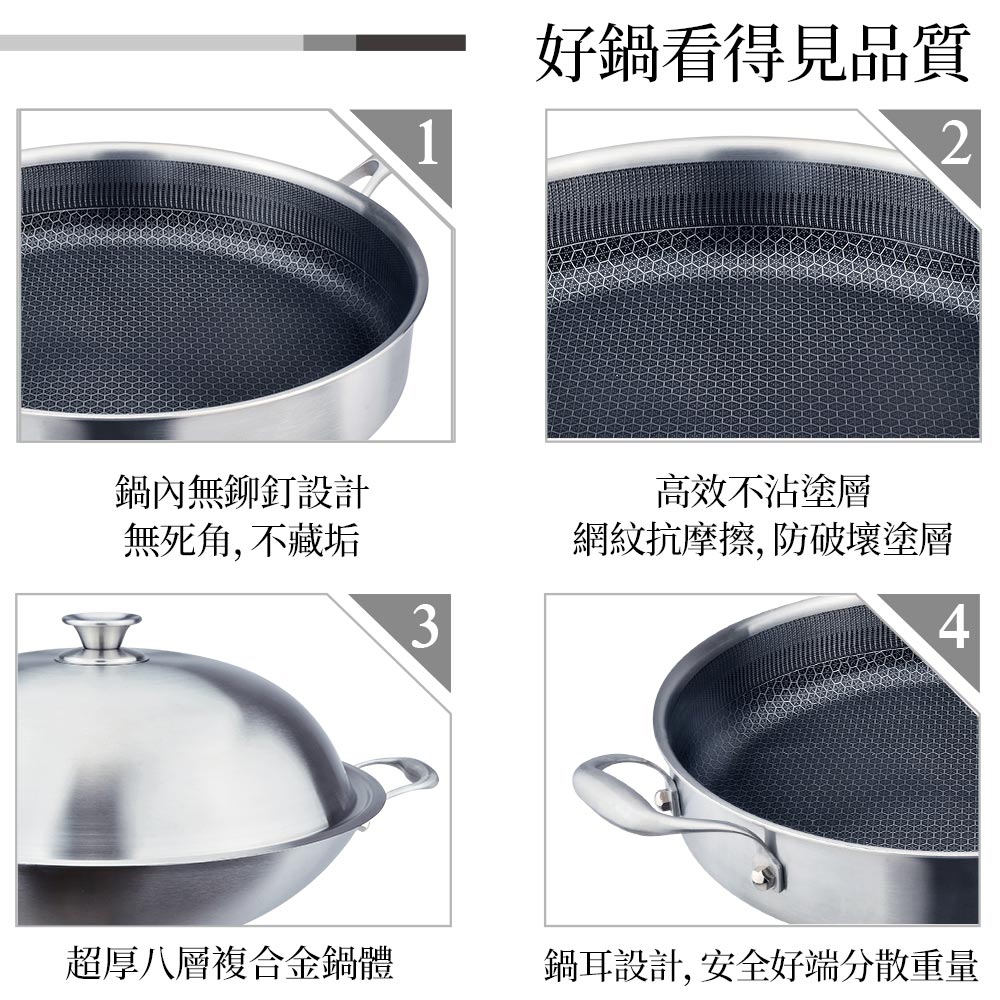 PERFECT 理想牌 鈦晶蜂巢式不沾炒鍋316不鏽鋼八層複合金附蓋 30cm單把炒鍋-Leidea樂德兒, , large