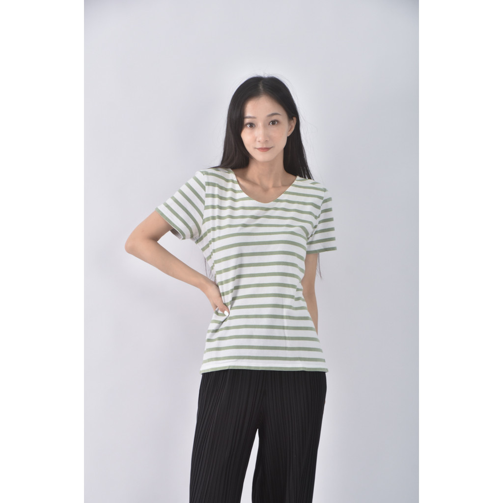 (S) lativ條紋綠色短袖上衣二手衣, , large