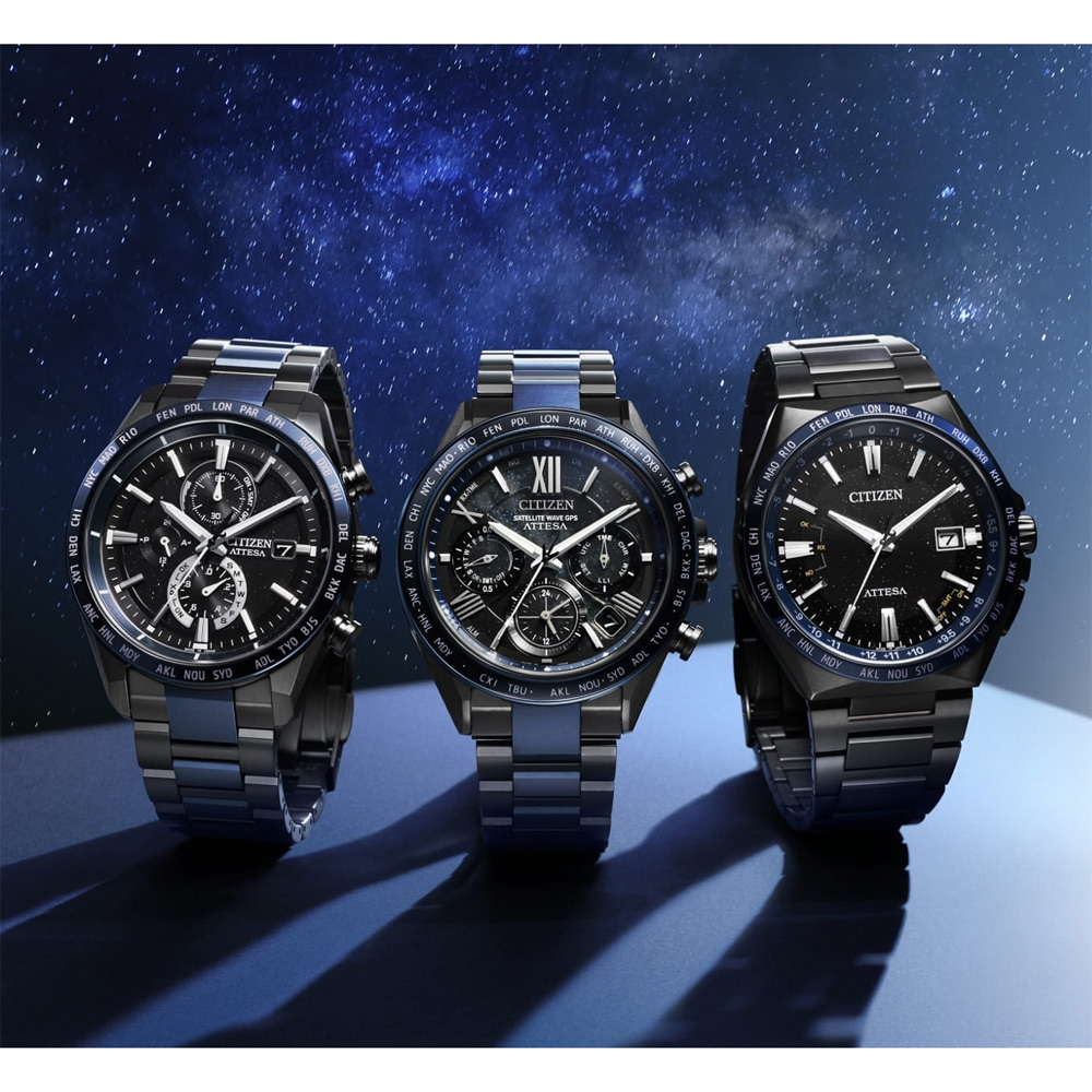 CITIZEN 星辰 湛藍星空 限量 鈦金屬光動能電波萬年曆手錶 AT8187-75E, , large