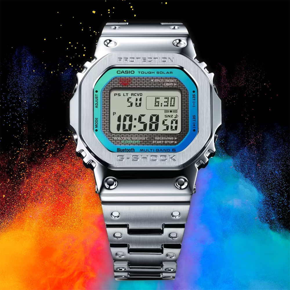 CASIO 卡西歐 G-SHOCK 全金屬 彩虹光譜 太陽能電波手錶-百搭銀 GMW-B5000PC-1, , large