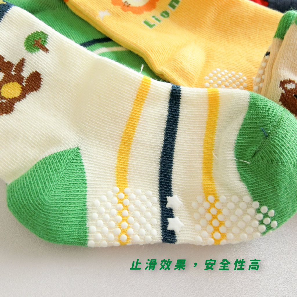 [Kaimei Cotton Industry] 10 pairs set, random and excellent, MIT made in Taiwan, pure cotton anti-slip children's socks, fun zoo style, 9-13cm, , large