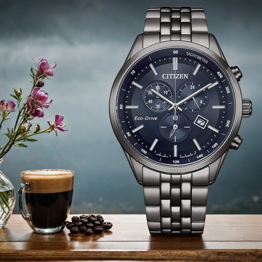 CITIZEN 星辰 亞洲限定款 海軍藍 光動能三眼計時手錶 送禮-42mm AT2577-57L, , large