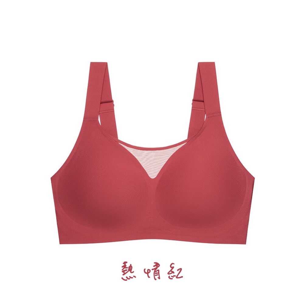 【A&R】歐式無痕網狀美胸大尺碼寬肩帶內衣 - 熱情紅,XL(80ED/85BCD), , large