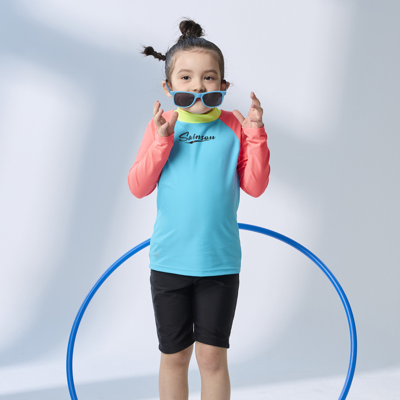 Monina, Made in Taiwan, Long-Sleeved UV-Resistant Two-Piece Aurora Color-Blocked Swimsuit, Suitable for Boys and Girls, , large