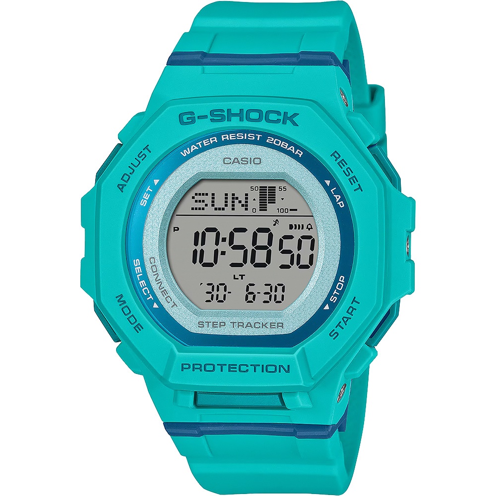CASIO 卡西歐 G-SHOCK 計步藍芽手錶 清爽色彩女錶-藍綠色 GMD-B300SC-2, , large